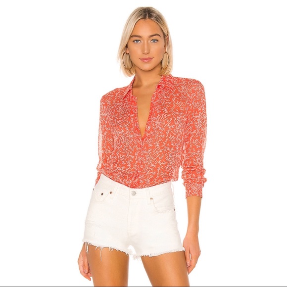 Equipment | Essential Silk Shirt | Coral/Wht | XL - Picture 5 of 13